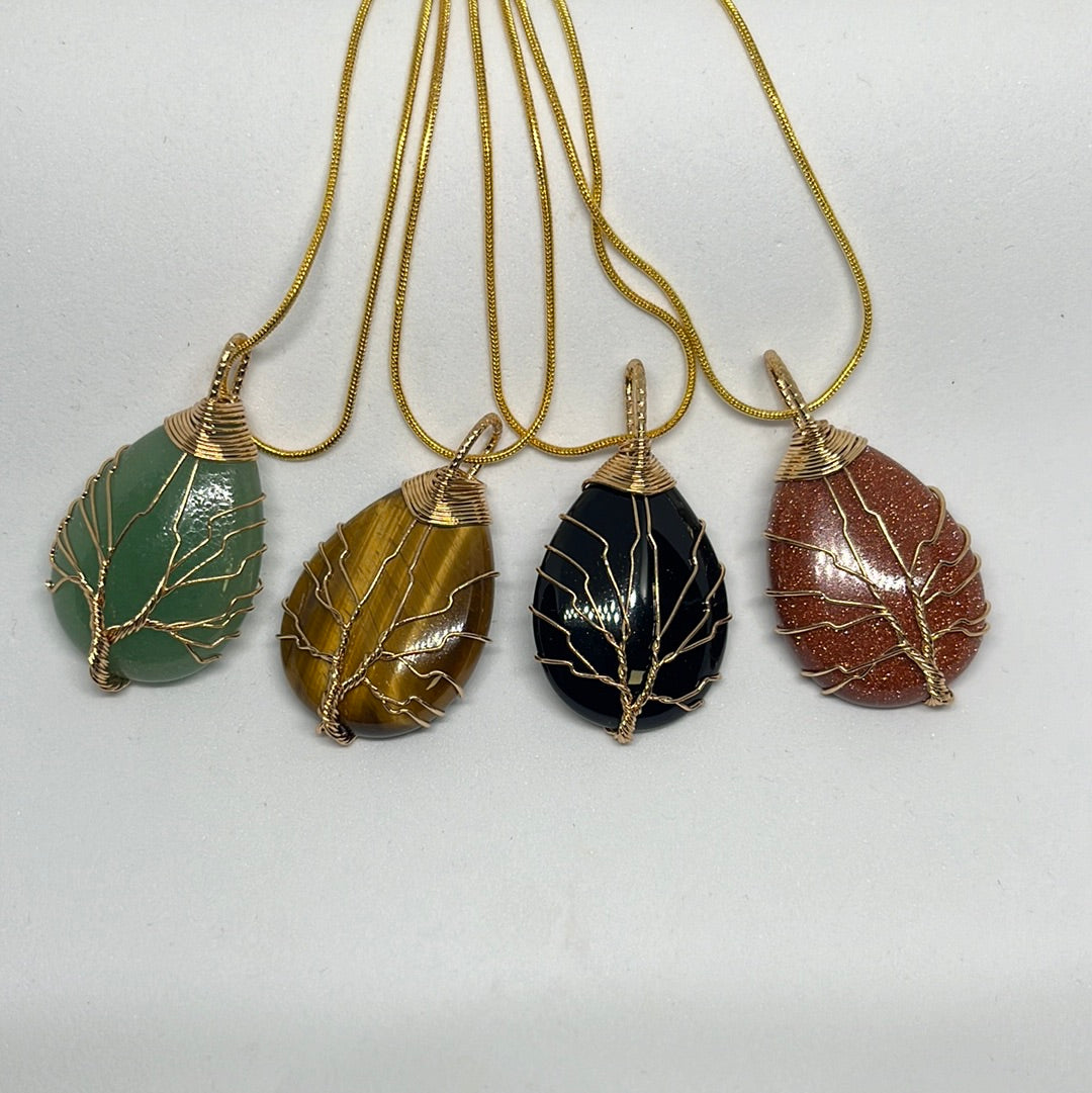 Teardrop Tree Wire Wrapped Necklaces