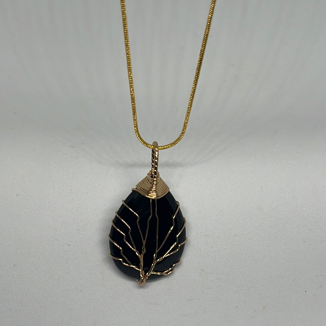 Teardrop Tree Wire Wrapped Necklaces