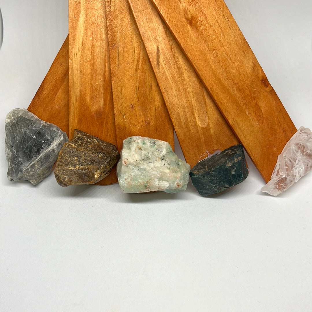 Wooden Incense Trays with Raw Crystal