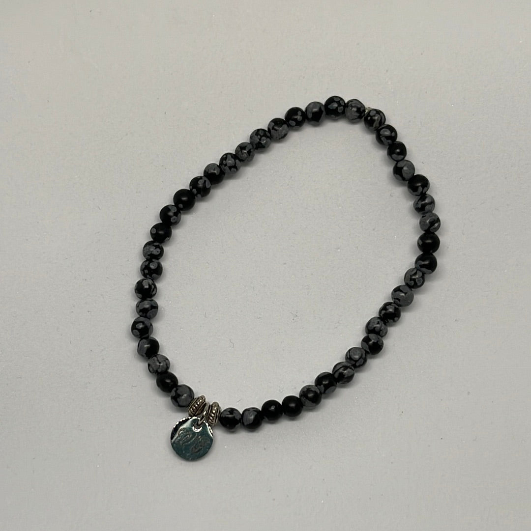 4mm Snowflake Obsidian Bracelet