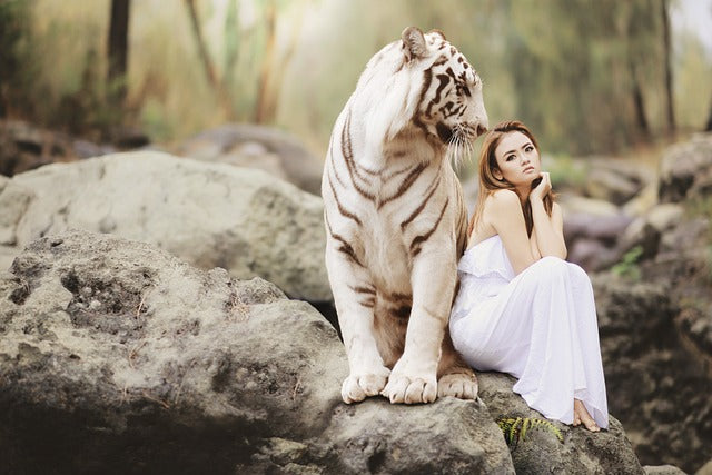 Lady with a white tiger