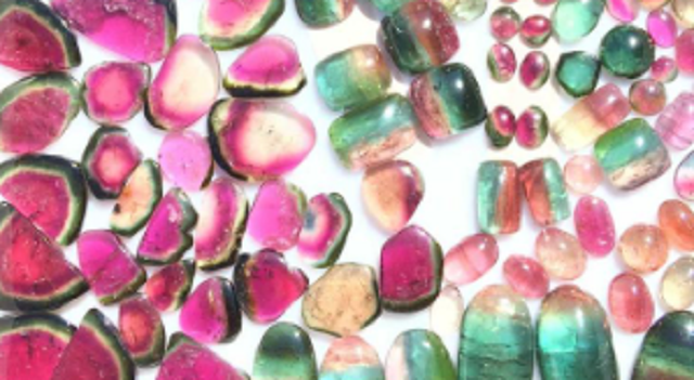 polished watermelon tourmaline crystals